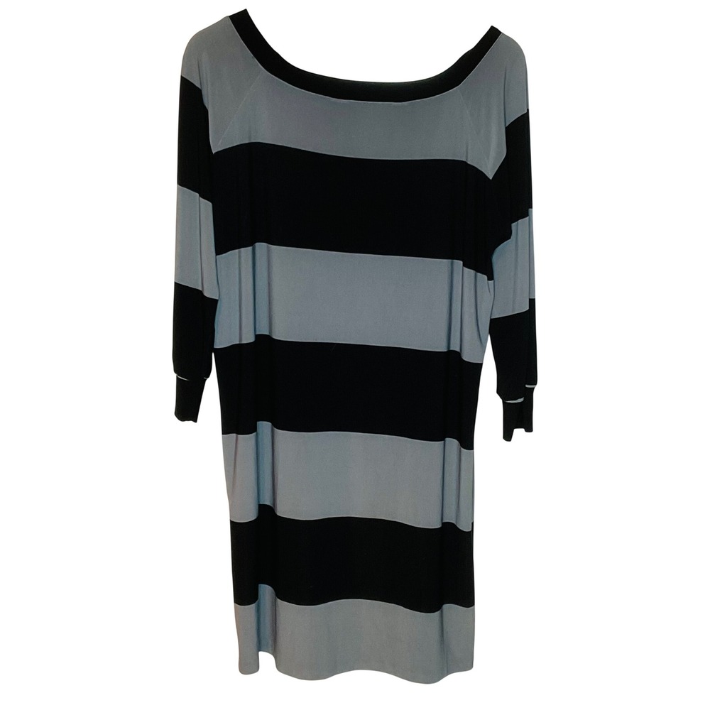 Norma Kamali Women's Dress Raglan Black gray Stripe 3/4 Sleeve large minimalist